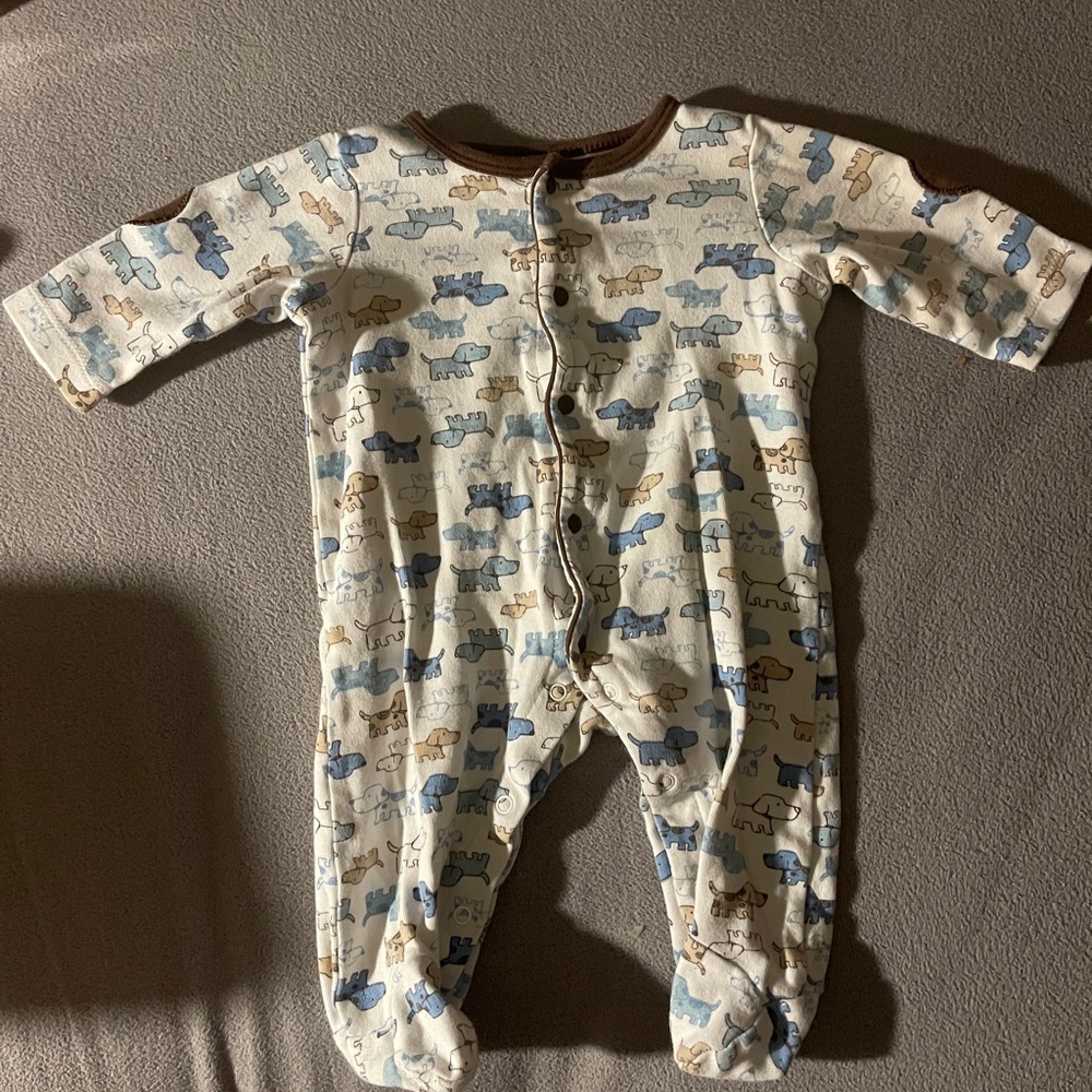 Little Me Cream and Blue Footies One Piece
